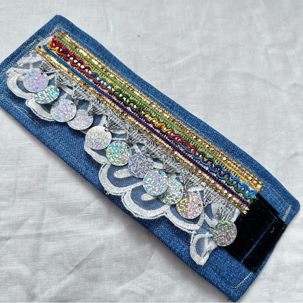 RUBYRUDI Cuff Bracelet Handcrafted OOAK Fabric Embellished Artisan Wearable Art